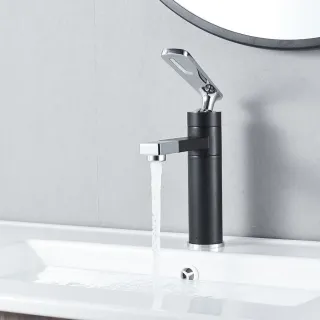 Смеситель для раковины Shevanik S6601H с поворотным носиком чёрный/хром